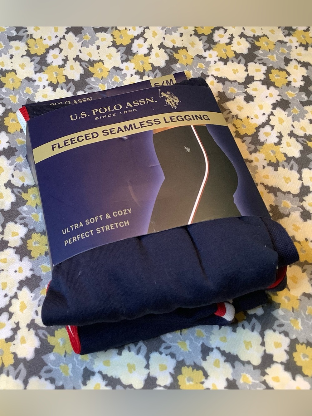 U.S. Polo Assn. Navy Fleece-Lined Seamless Leggings with Red Trim